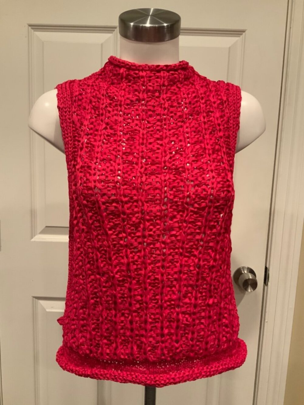 Moth Raspberry Pink Roll Neck Sleeveless Knit Top, Size S